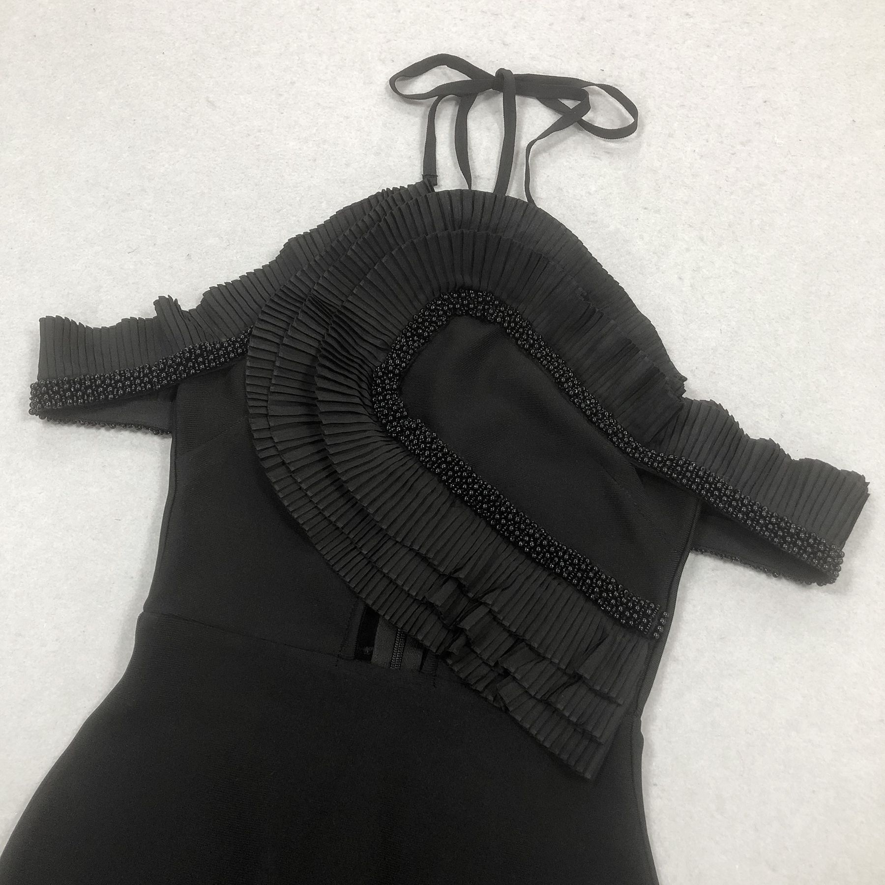 Sling V neck Backless Bandage Lotus Leaf Dress - Image 3