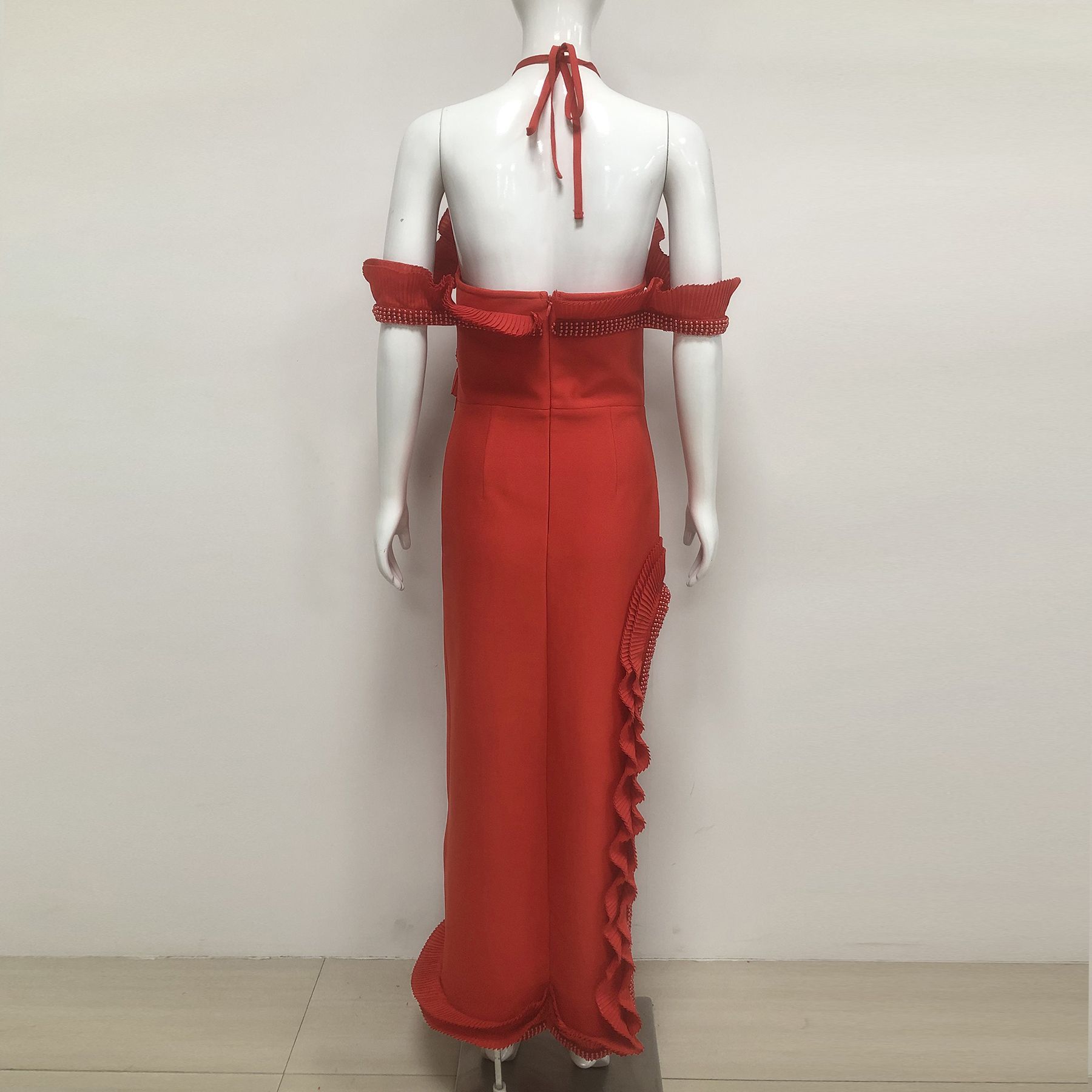 Sling V neck Backless Bandage Lotus Leaf Dress - Image 2